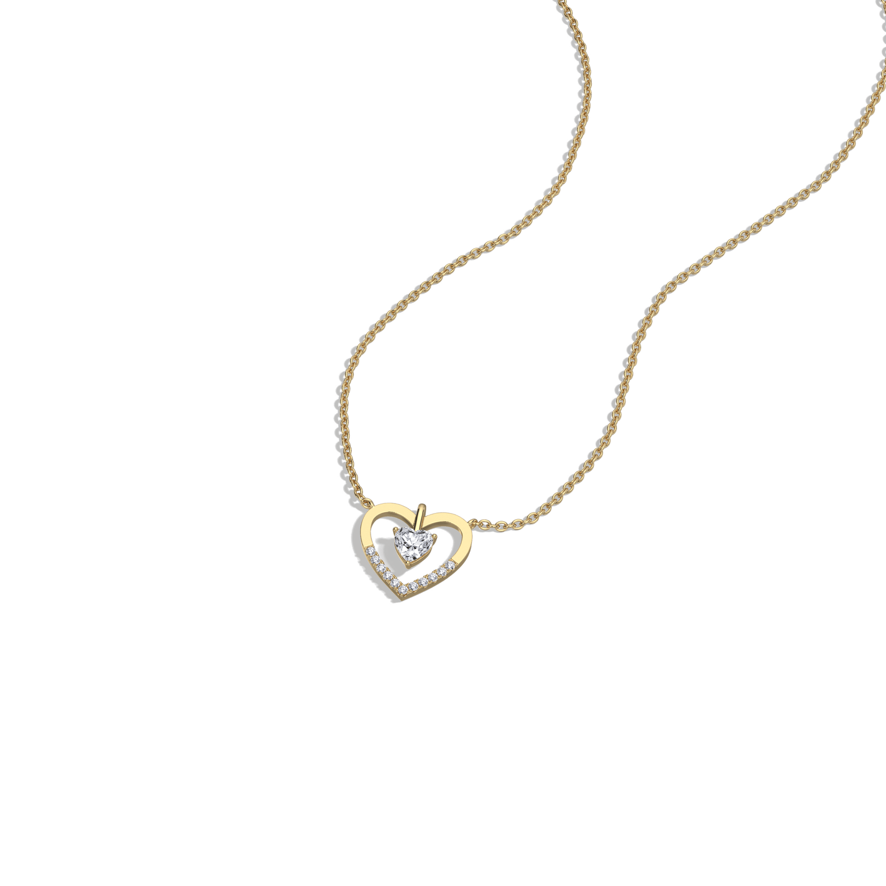 0.18CTW Lab Grown Diamond Heart Necklace In 14K Solid Gold/Platinum - 