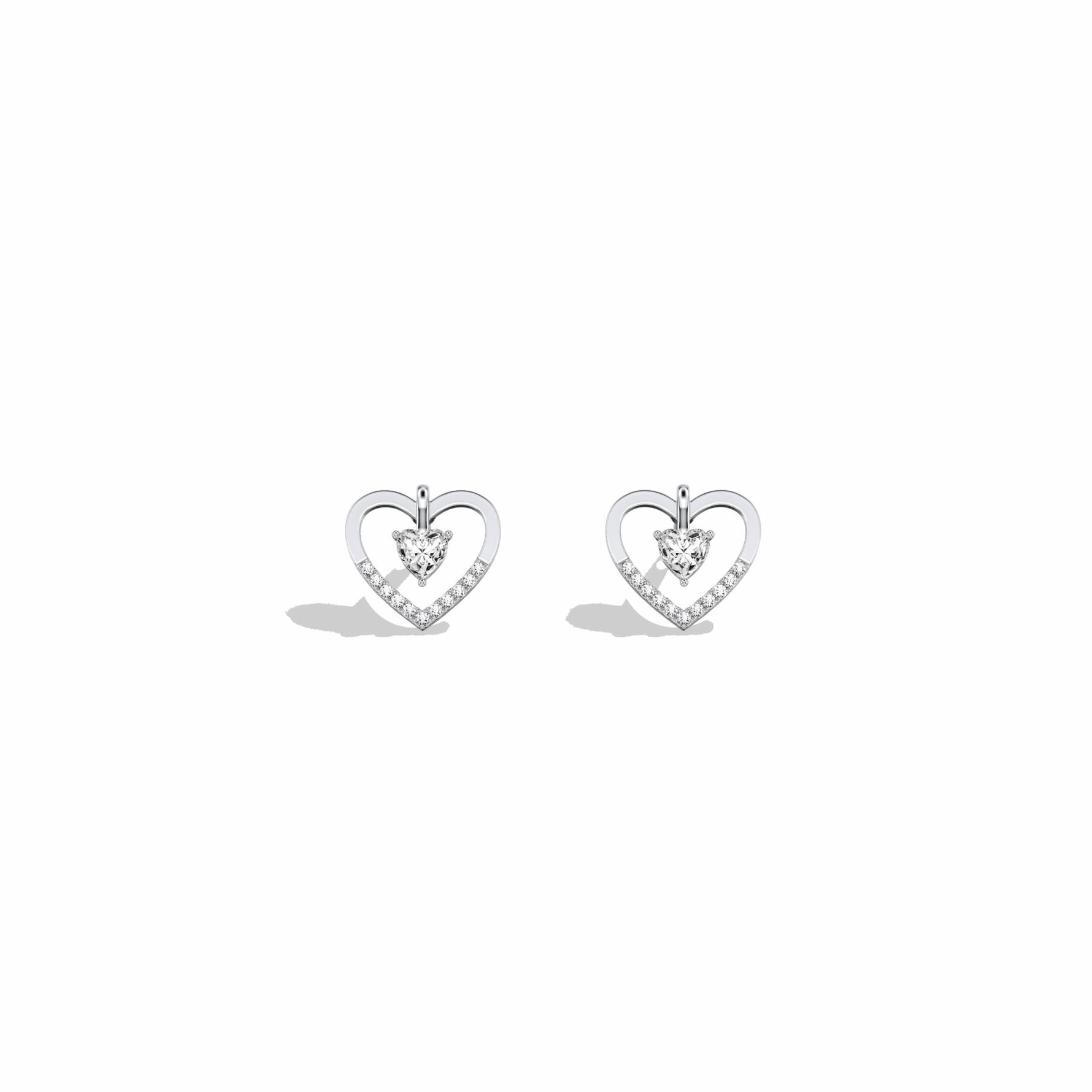 Lab Diamond Heart Stud Earrings In 14K Solid Gold/Platinum - Earrings