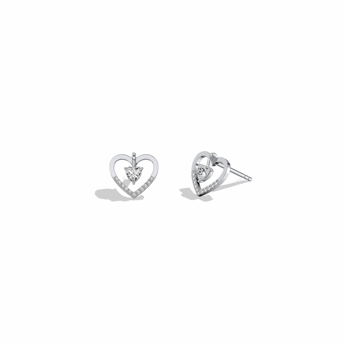 Lab Diamond Heart Stud Earrings In 14K Solid Gold/Platinum - Earrings