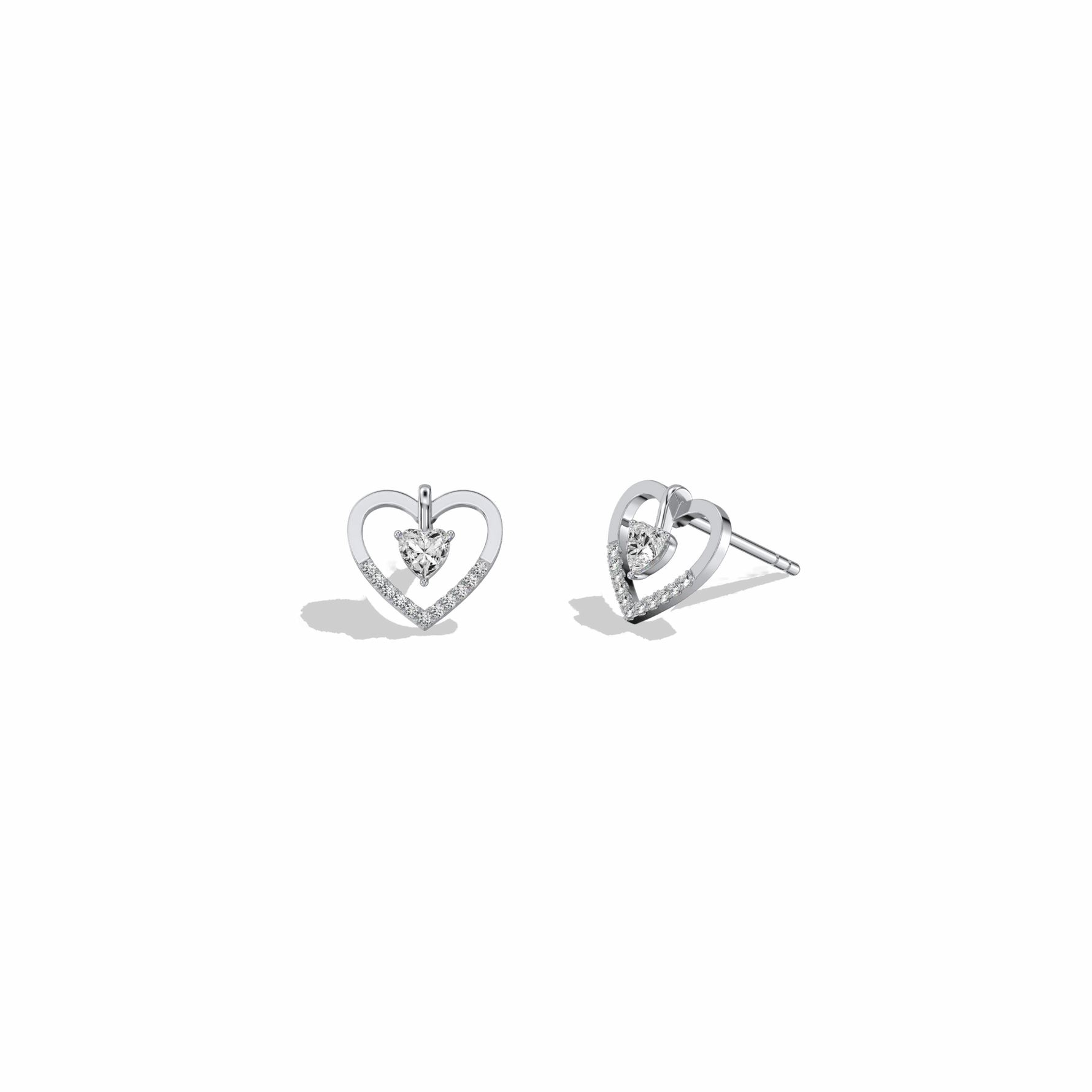 Lab Diamond Heart Stud Earrings In 14K Solid Gold/Platinum - Earrings