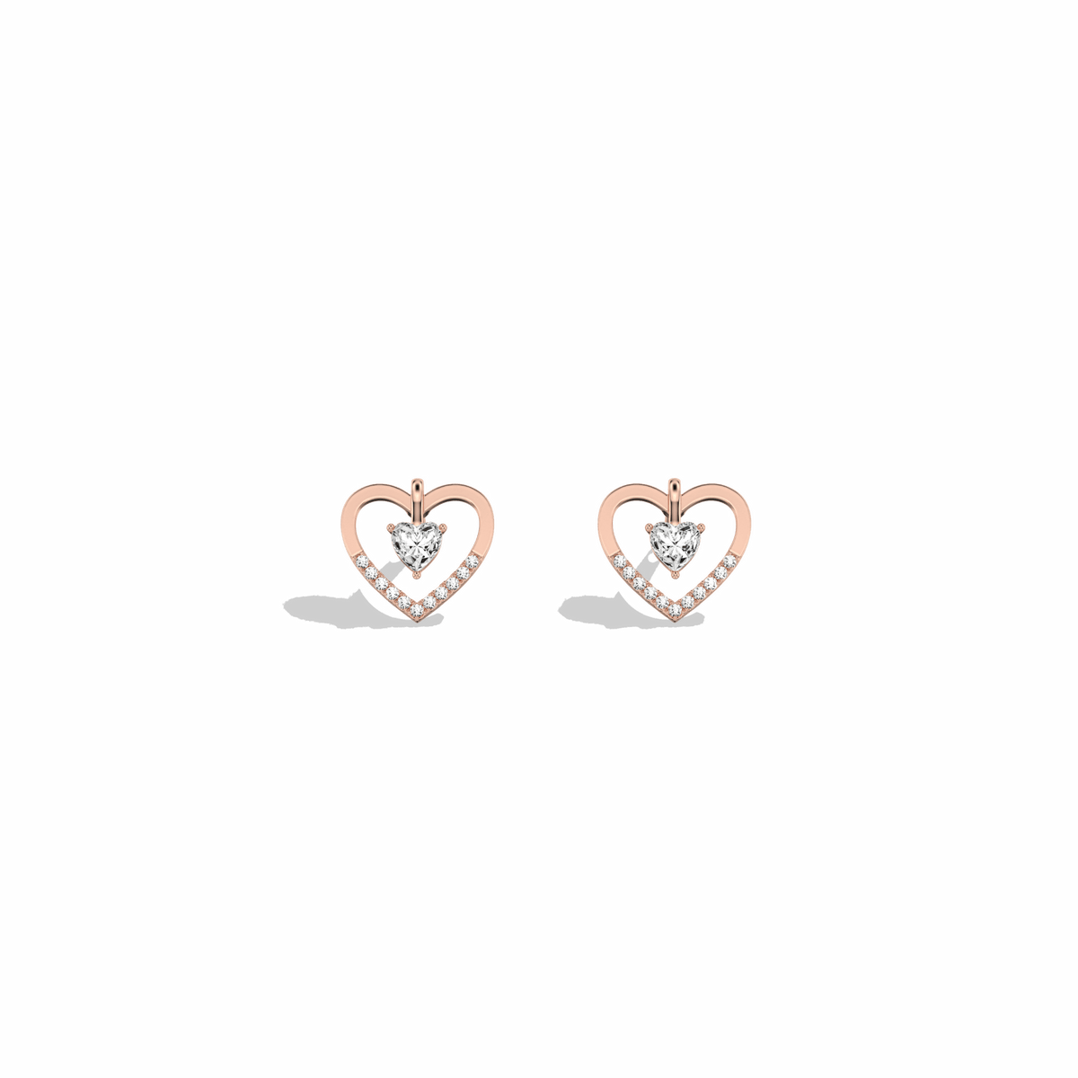 Lab Diamond Heart Stud Earrings In 14K Solid Gold/Platinum - Earrings