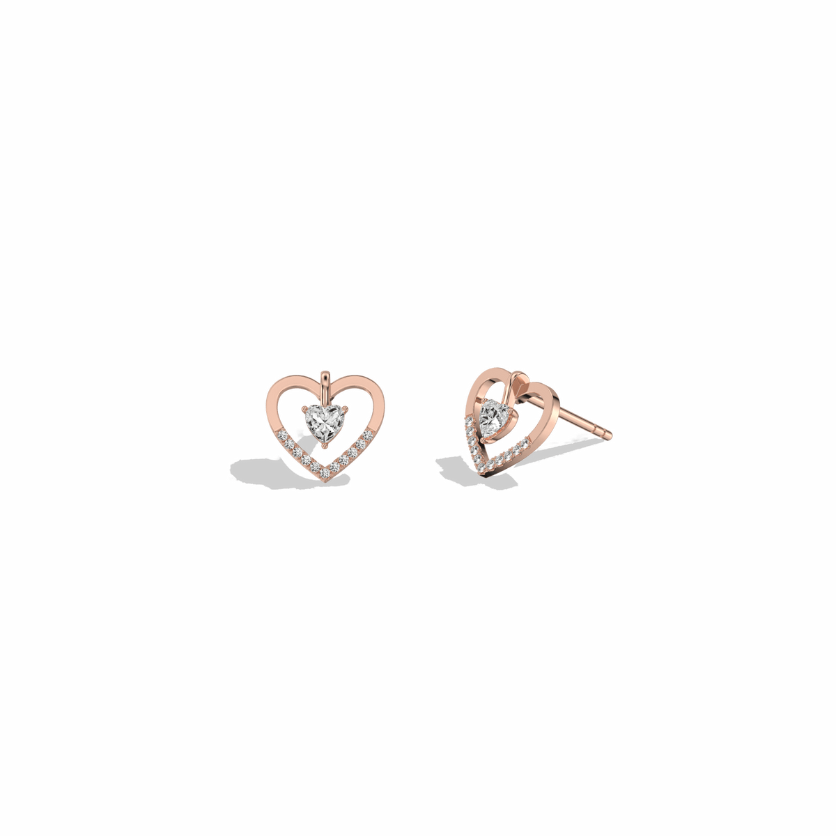 Lab Diamond Heart Stud Earrings In 14K Solid Gold/Platinum - Earrings