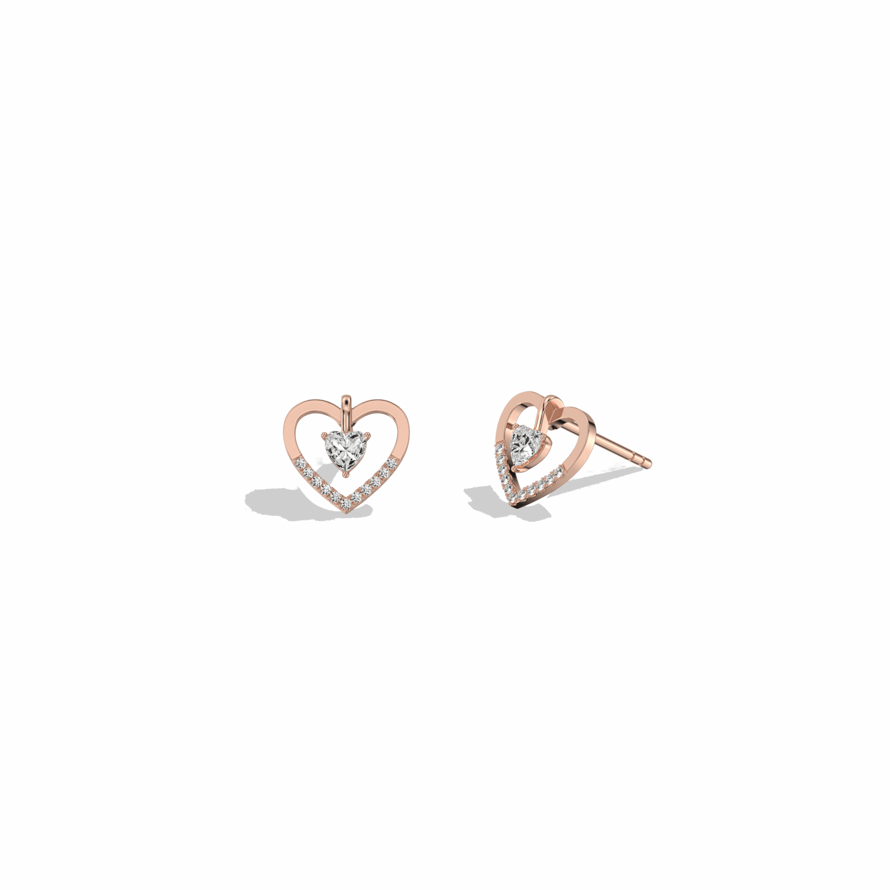 Lab Diamond Heart Stud Earrings In 14K Solid Gold/Platinum - Earrings