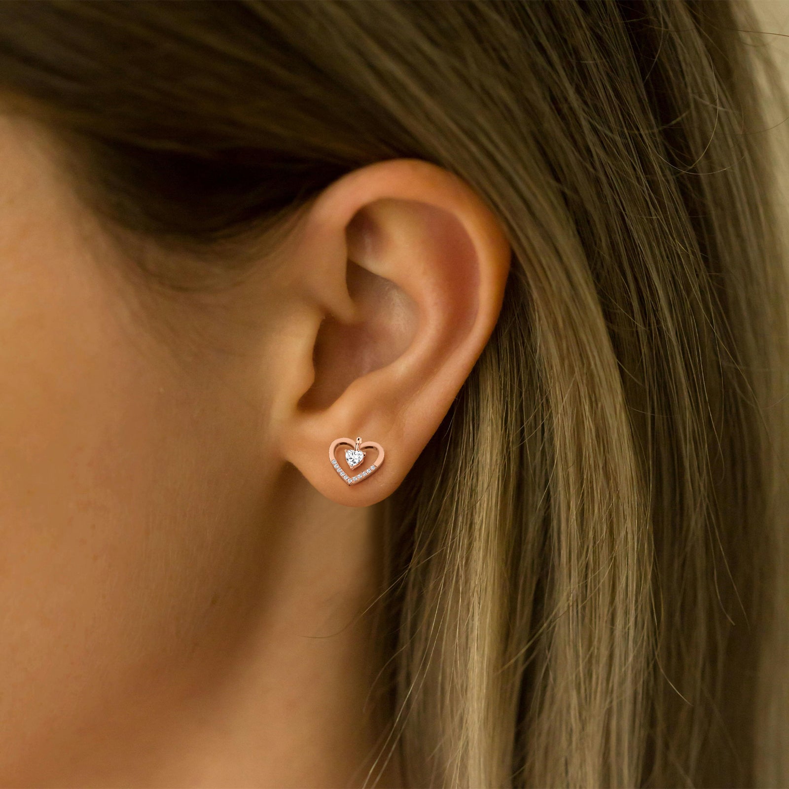 Lab Diamond Heart Stud Earrings In 14K Solid Gold/Platinum - Earrings