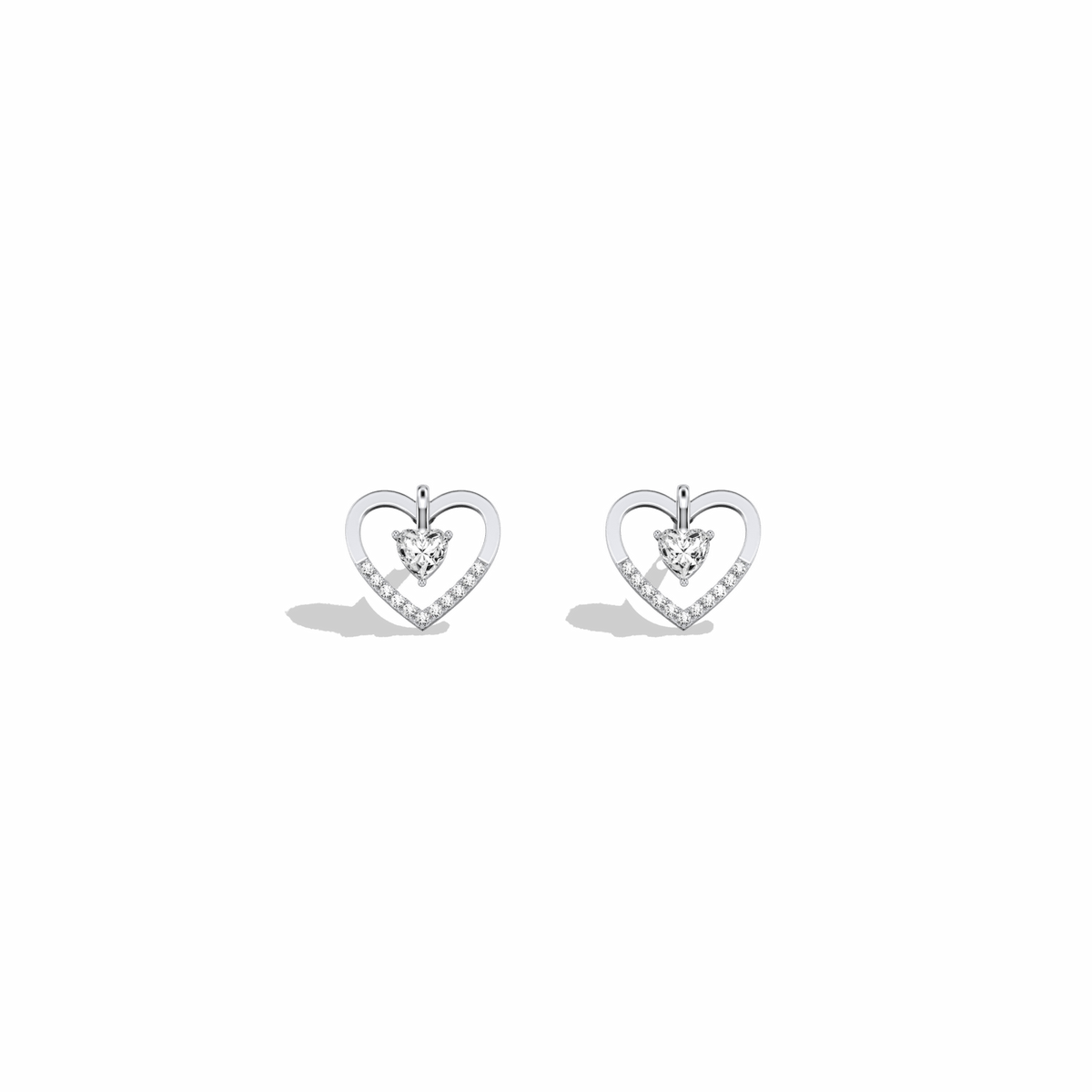 Lab Diamond Heart Stud Earrings In 14K Solid Gold/Platinum - Earrings