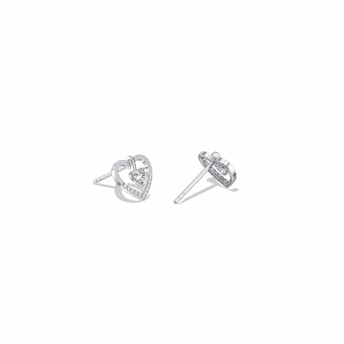 Lab Diamond Heart Stud Earrings In 14K Solid Gold/Platinum - Earrings
