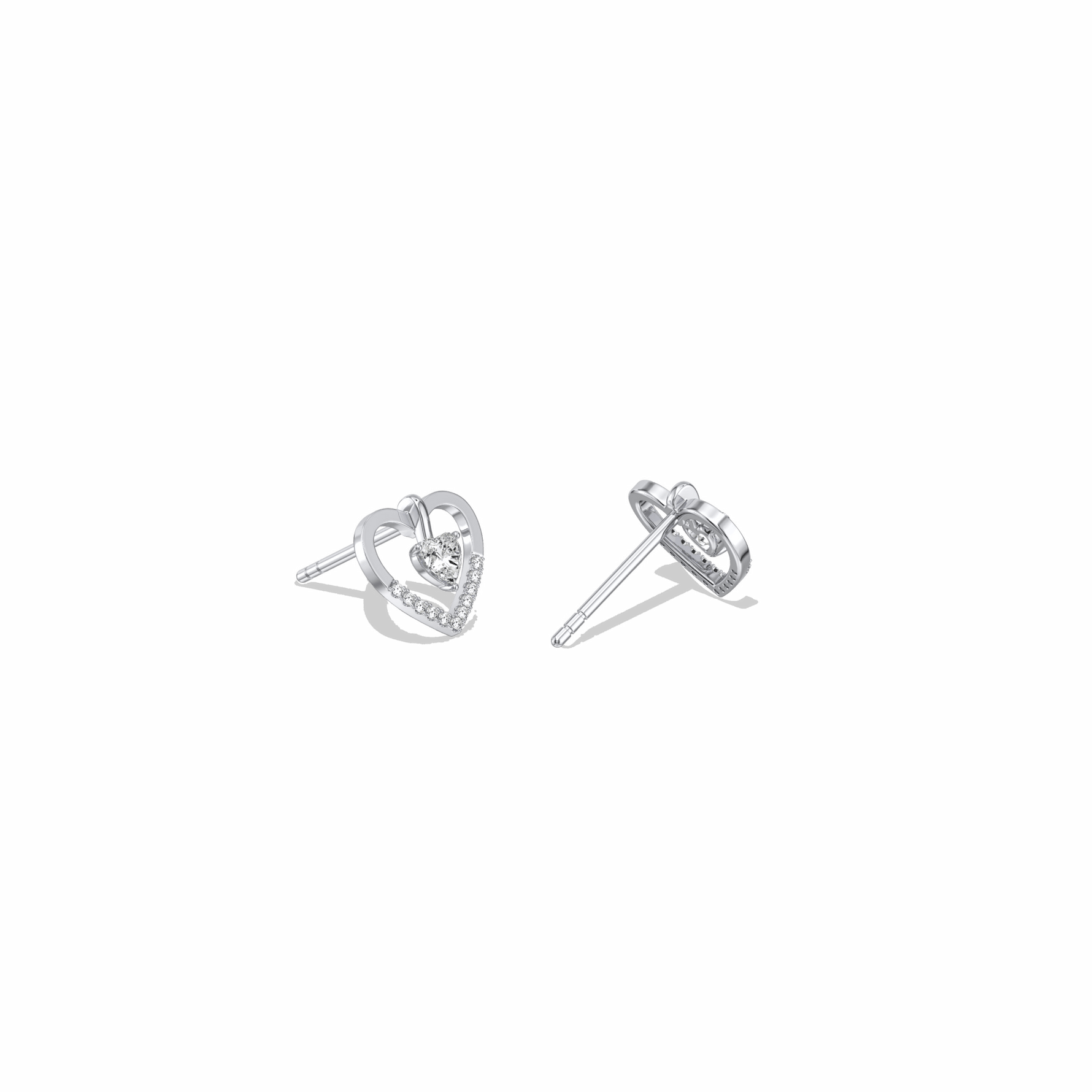 Lab Diamond Heart Stud Earrings In 14K Solid Gold/Platinum - Earrings