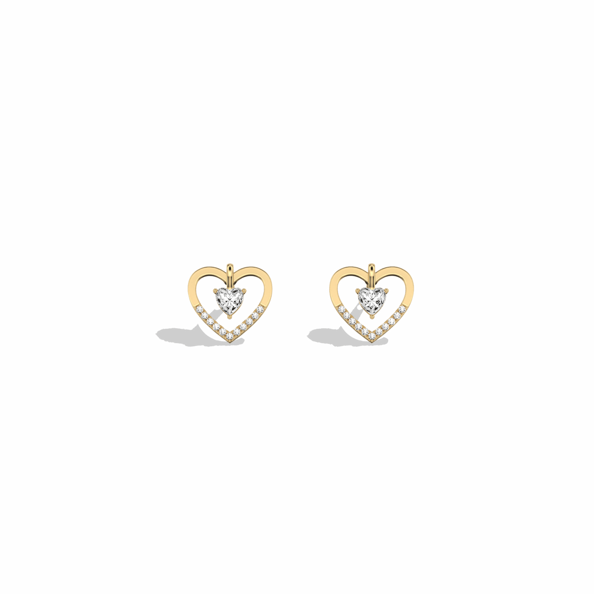 Lab Diamond Heart Stud Earrings In 14K Solid Gold/Platinum - Earrings