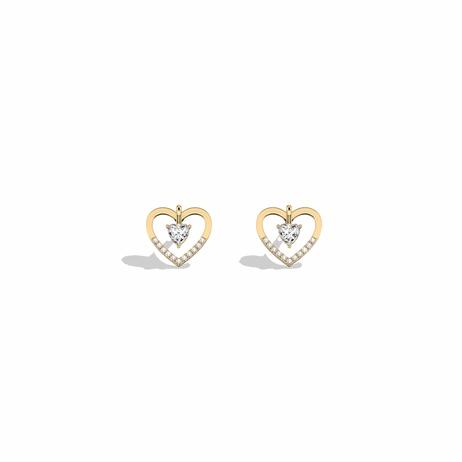 Lab Diamond Heart Stud Earrings In 14K Solid Gold/Platinum - Earrings