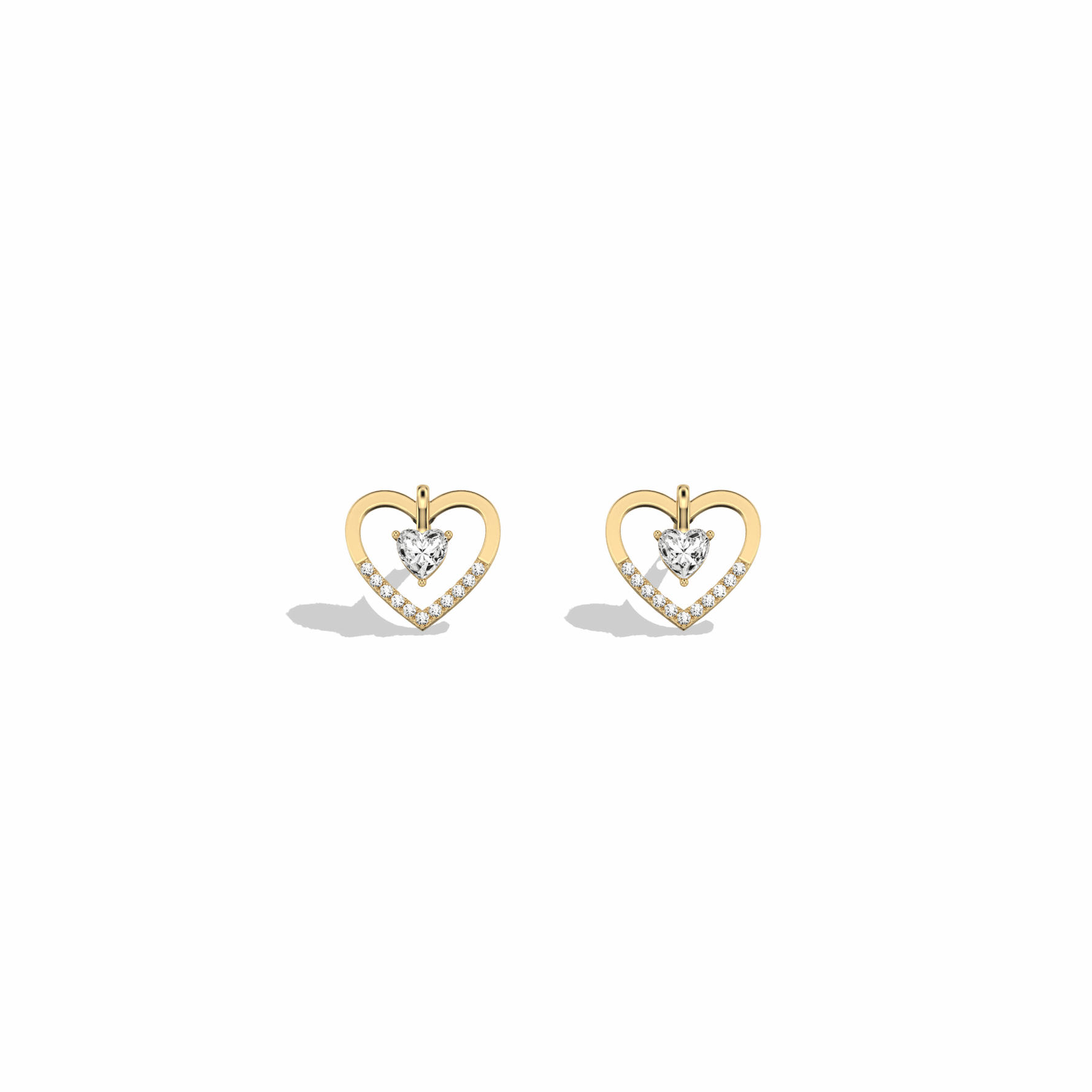Lab Diamond Heart Stud Earrings In 14K Solid Gold/Platinum - Earrings