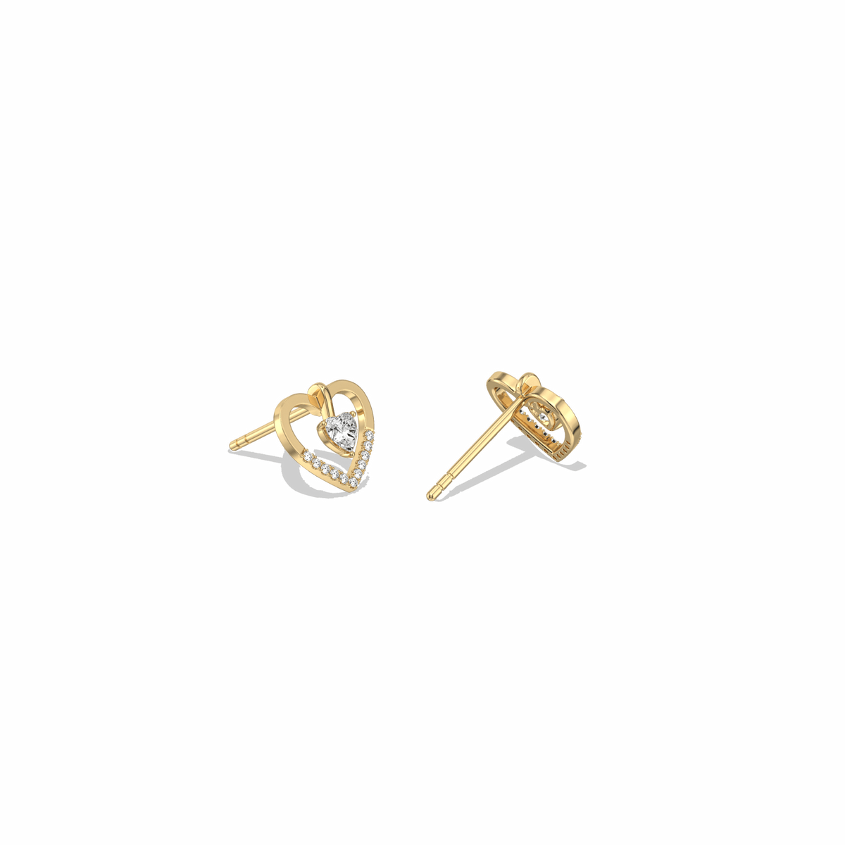Lab Diamond Heart Stud Earrings In 14K Solid Gold/Platinum - Earrings