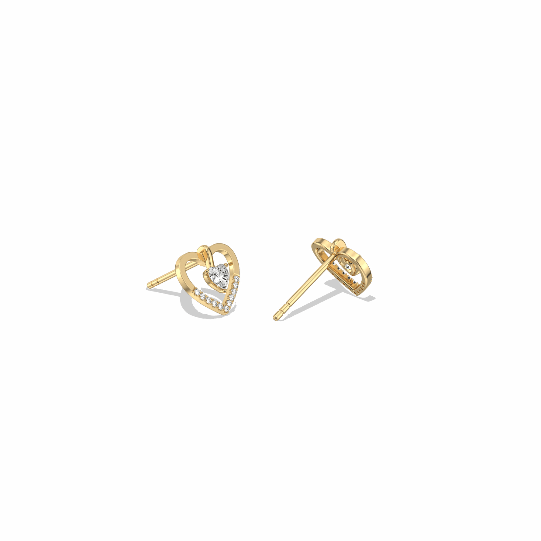 Lab Diamond Heart Stud Earrings In 14K Solid Gold/Platinum - Earrings