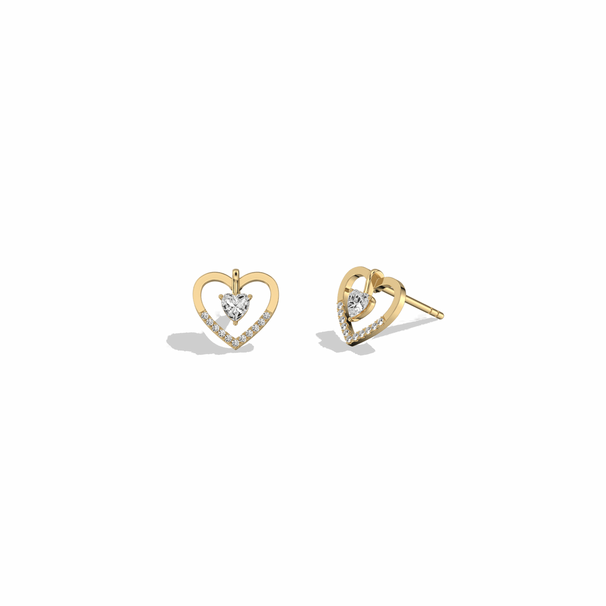 Lab Diamond Heart Stud Earrings In 14K Solid Gold/Platinum - Earrings