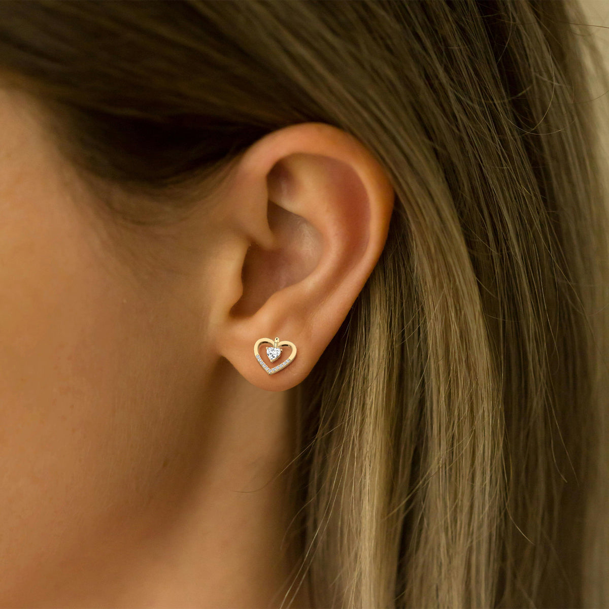 Lab Diamond Heart Stud Earrings In 14K Solid Gold/Platinum - Earrings