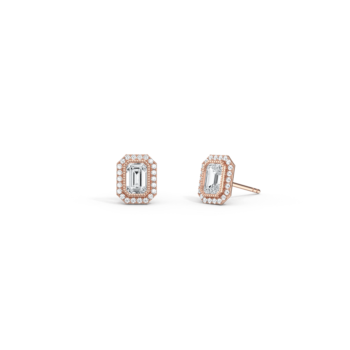 1CTW Beaded Edge Halo Lab - Grown Diamond Studs - Earrings