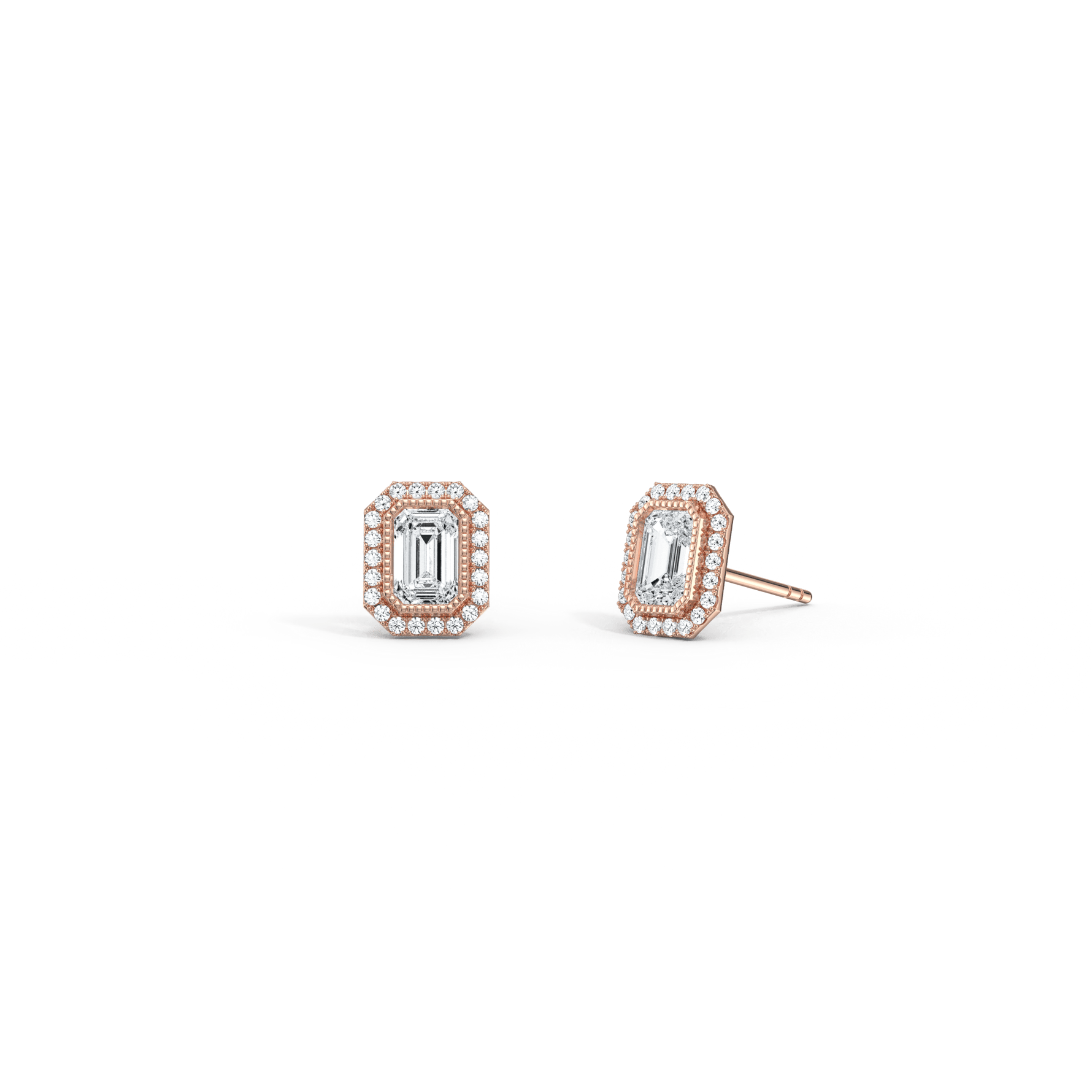 1CTW Beaded Edge Halo Lab - Grown Diamond Studs - Earrings