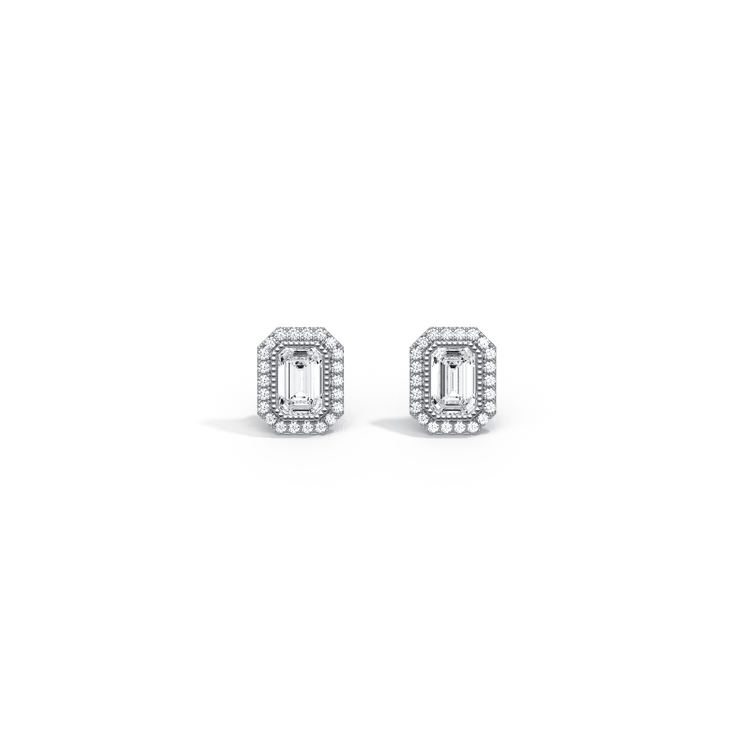 1CTW Beaded Edge Halo Lab - Grown Diamond Studs - Earrings