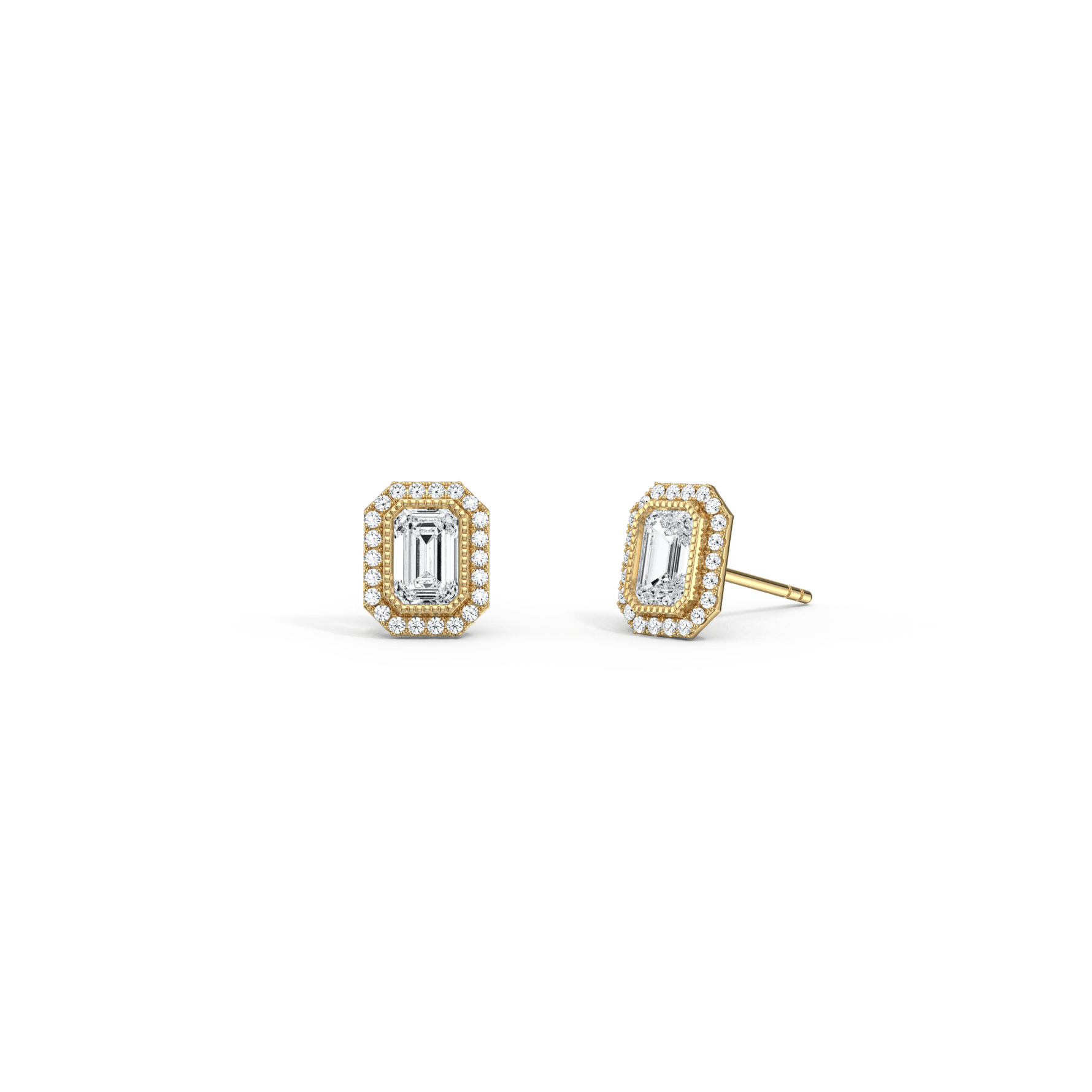 1CTW Beaded Edge Halo Lab - Grown Diamond Studs - Earrings