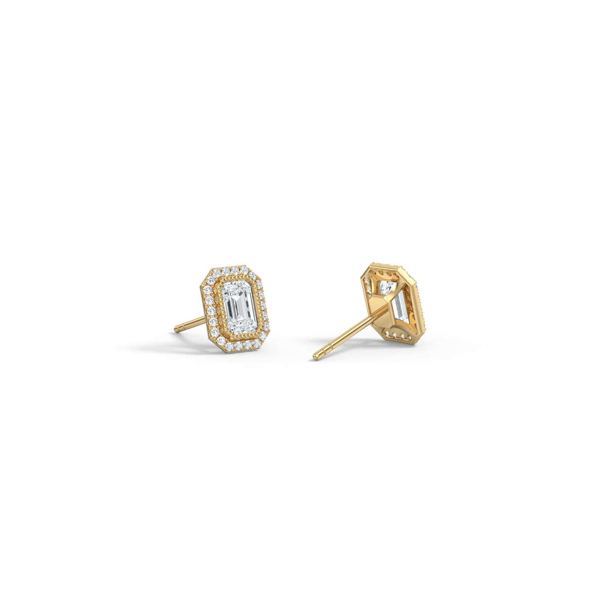 1CTW Beaded Edge Halo Lab - Grown Diamond Studs - Earrings