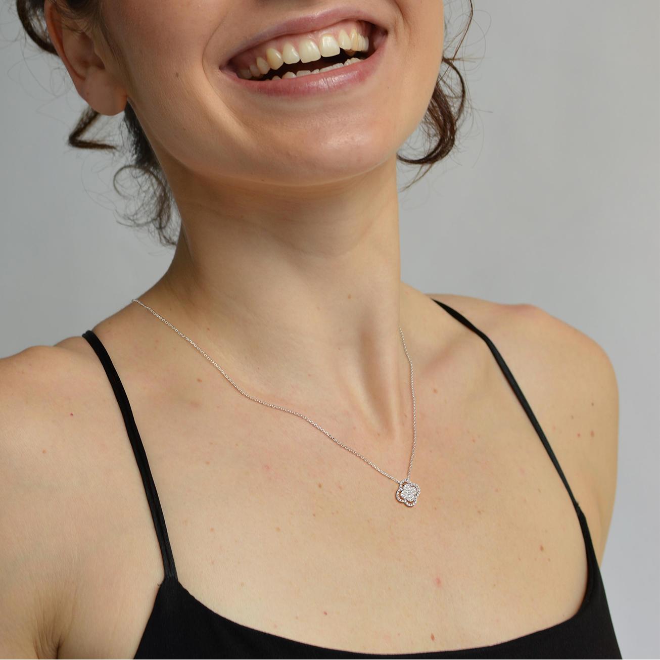 Lab Diamond Clover Pendant Necklace In 14K Solid Gold/Platinum - Necklaces