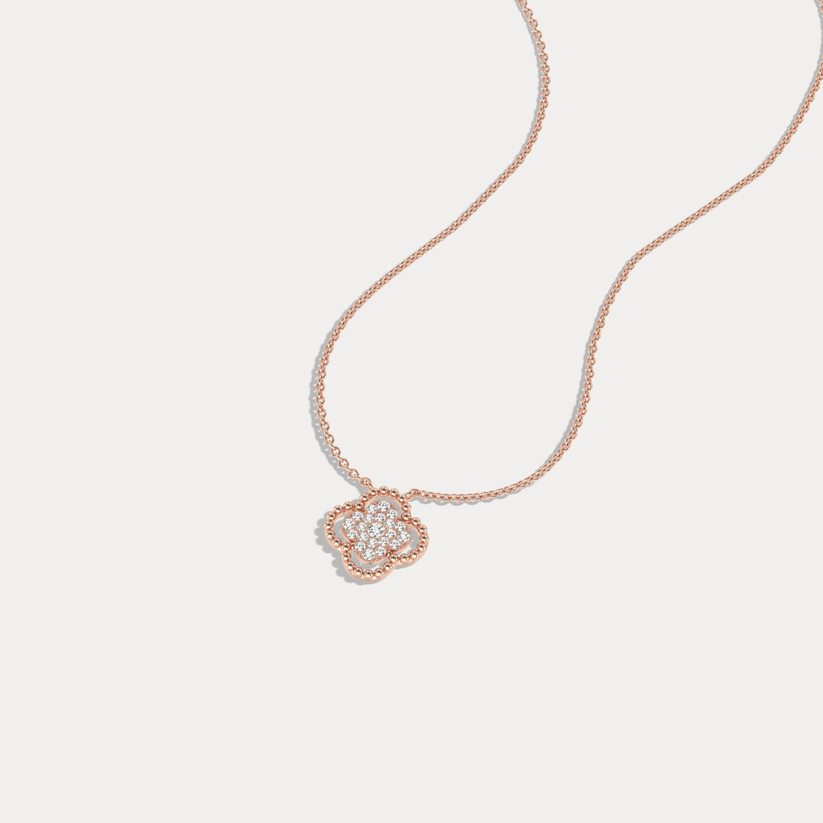 Lab Diamond Clover Pendant Necklace In 14K Solid Gold/Platinum - Necklaces