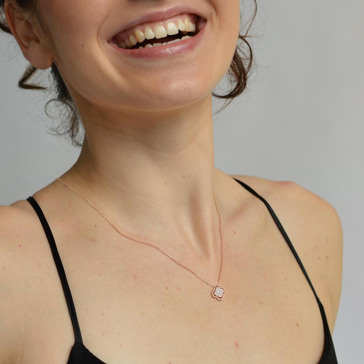 Lab Diamond Clover Pendant Necklace In 14K Solid Gold/Platinum - Necklaces