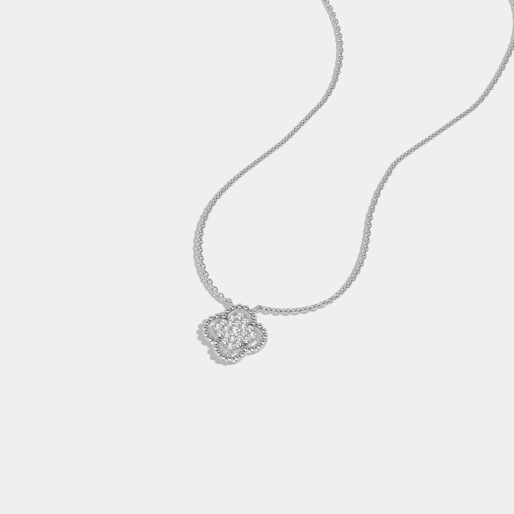 Lab Diamond Clover Pendant Necklace In 14K Solid Gold/Platinum - Necklaces