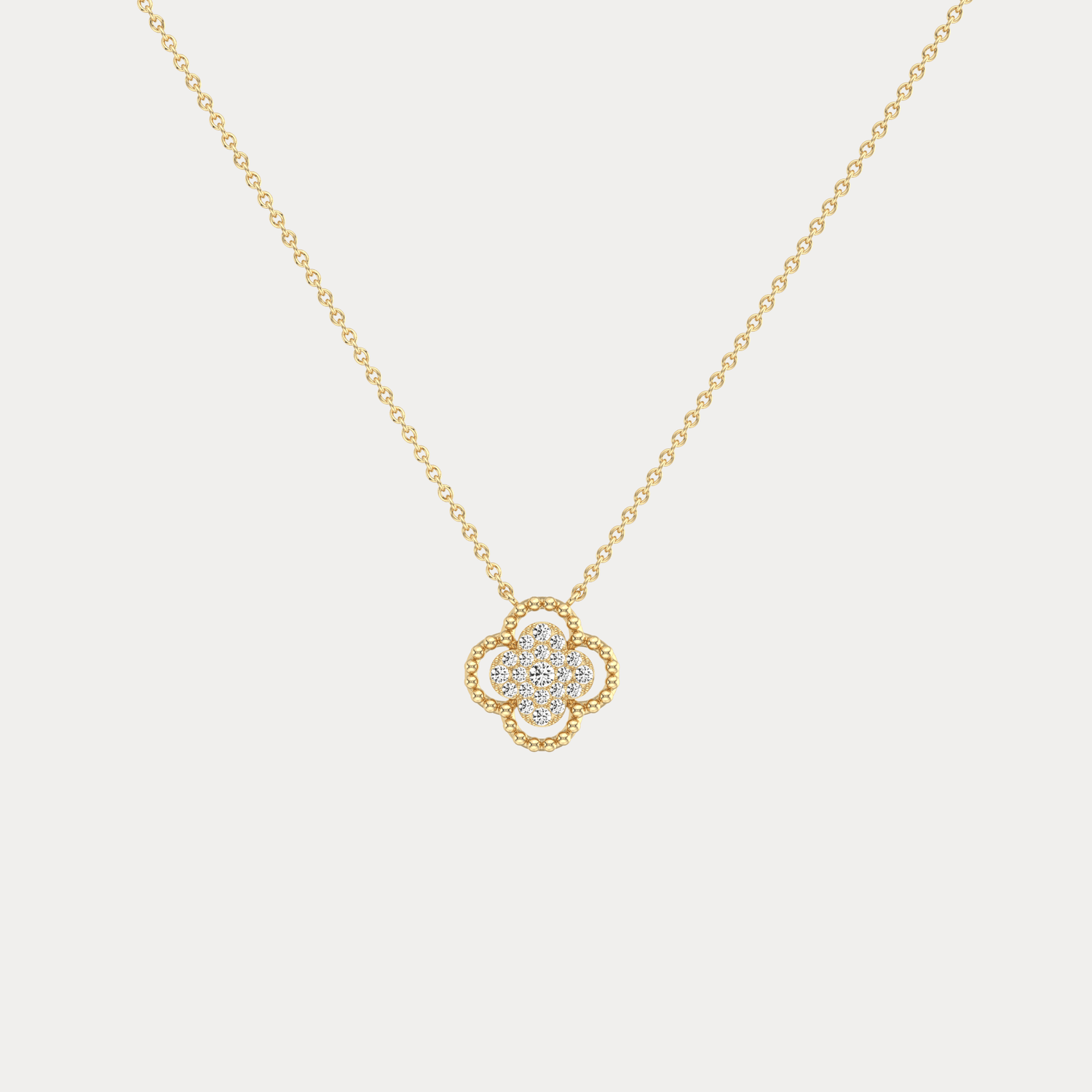 Lab Diamond Clover Pendant Necklace In 14K Solid Gold/Platinum - Necklaces