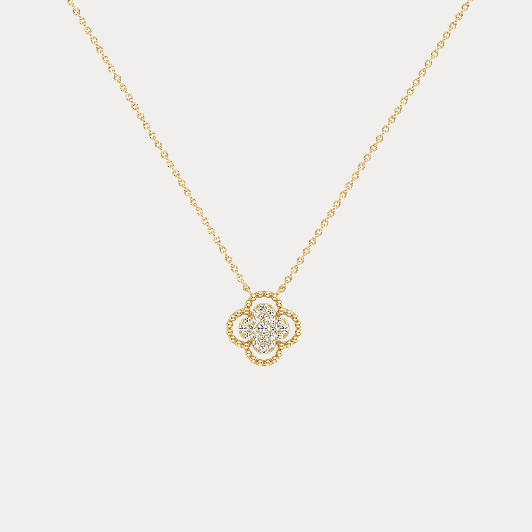 Lab Diamond Clover Pendant Necklace In 14K Solid Gold/Platinum - Necklaces