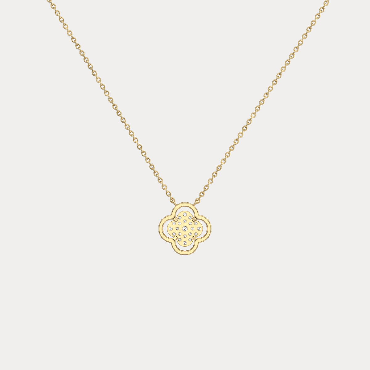 Lab Diamond Clover Pendant Necklace In 14K Solid Gold/Platinum - Necklaces