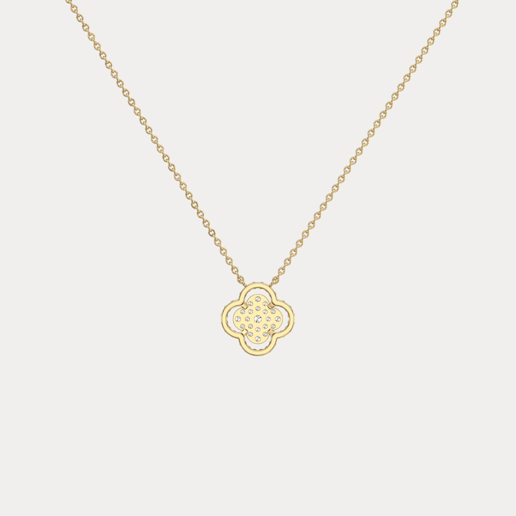 Lab Diamond Clover Pendant Necklace In 14K Solid Gold/Platinum - Necklaces