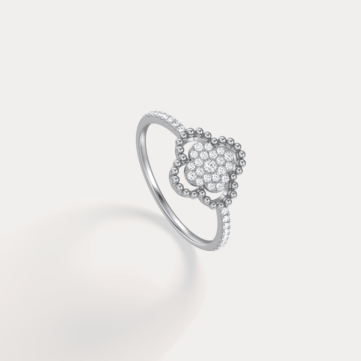 14K Gold / Platinum Pave Lab - Grown Diamond Clover Ring - Rings