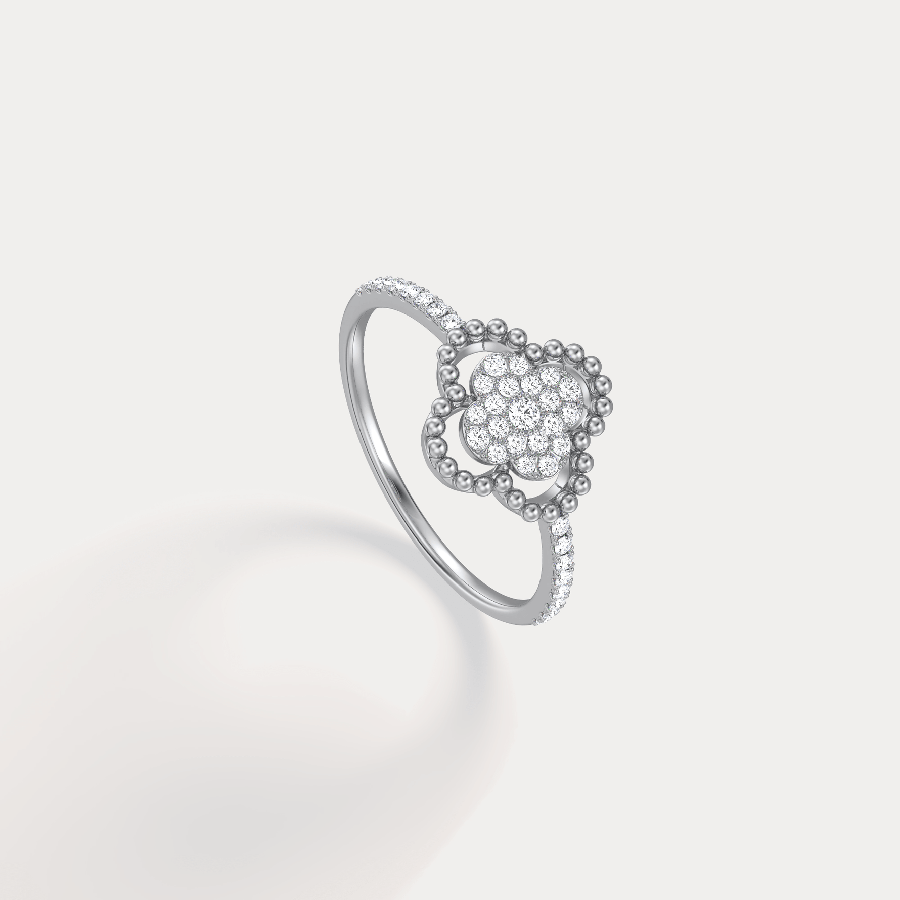14K Gold / Platinum Pave Lab - Grown Diamond Clover Ring - Rings