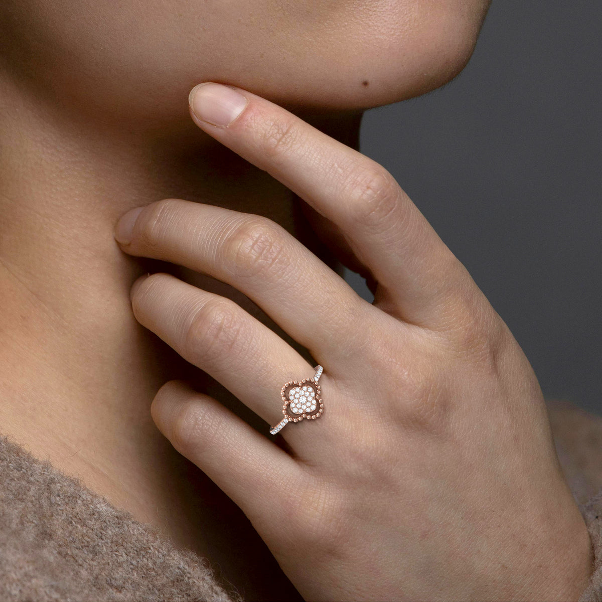 14K Gold / Platinum Pave Lab - Grown Diamond Clover Ring - Rings