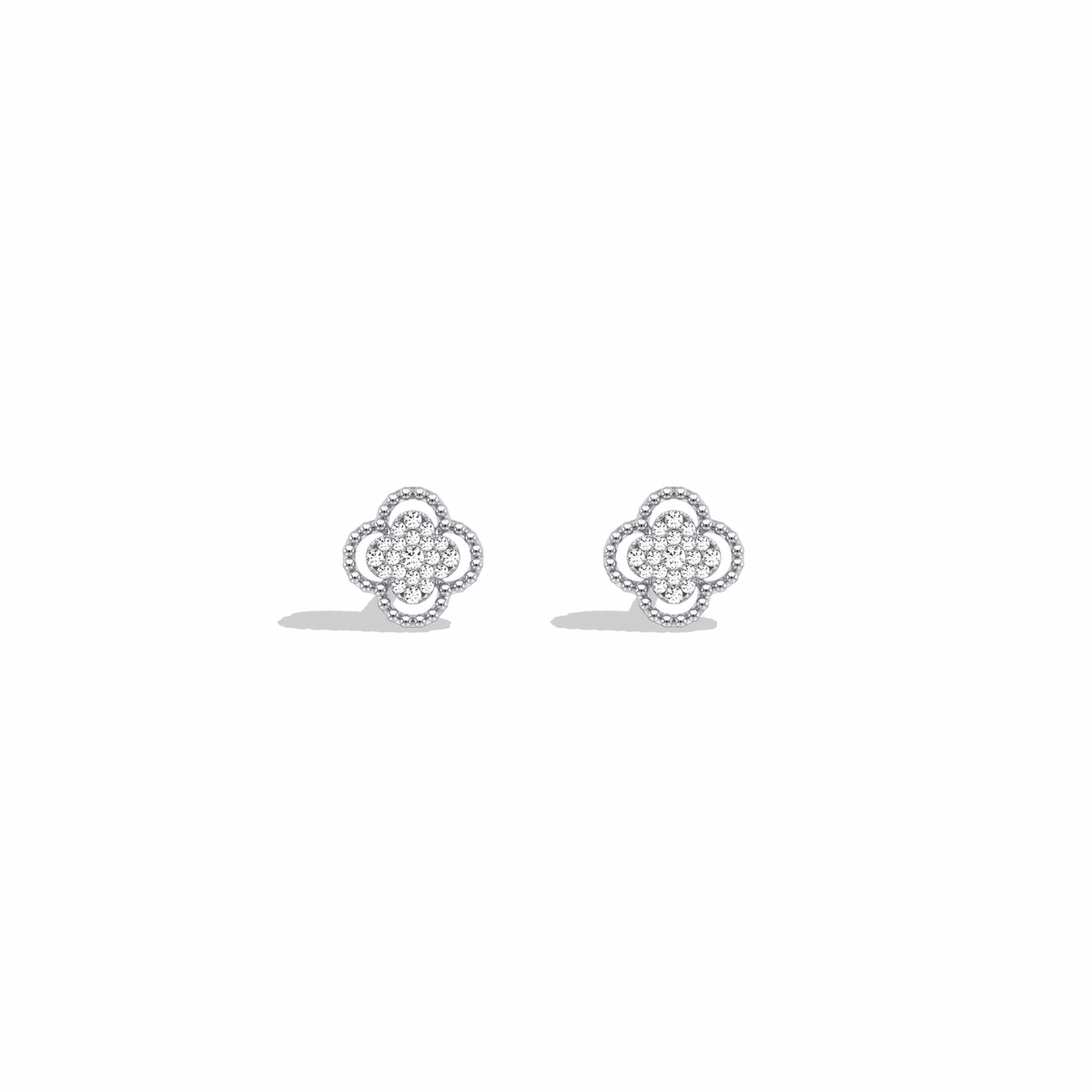 Lab Diamond Clover Strud Earrings In 14K Solid Gold/Platinum - 