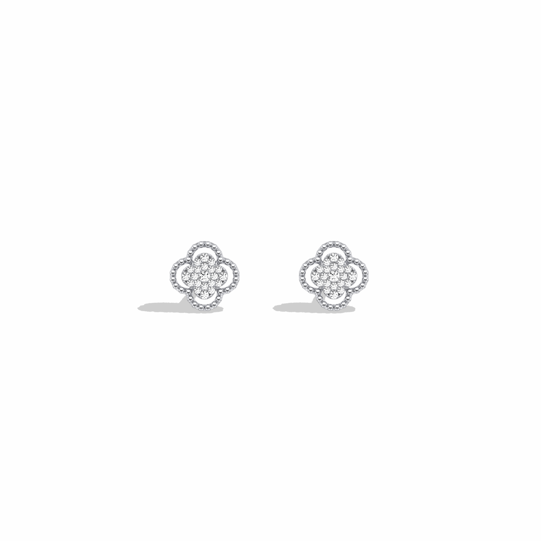 Lab Diamond Clover Strud Earrings In 14K Solid Gold/Platinum - 