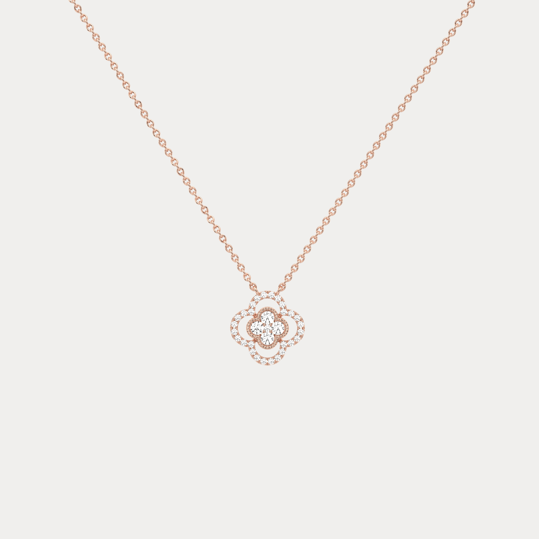 14K Gold Four Leaft Clover Pendant Necklace With Lab Dimaond - Necklaces