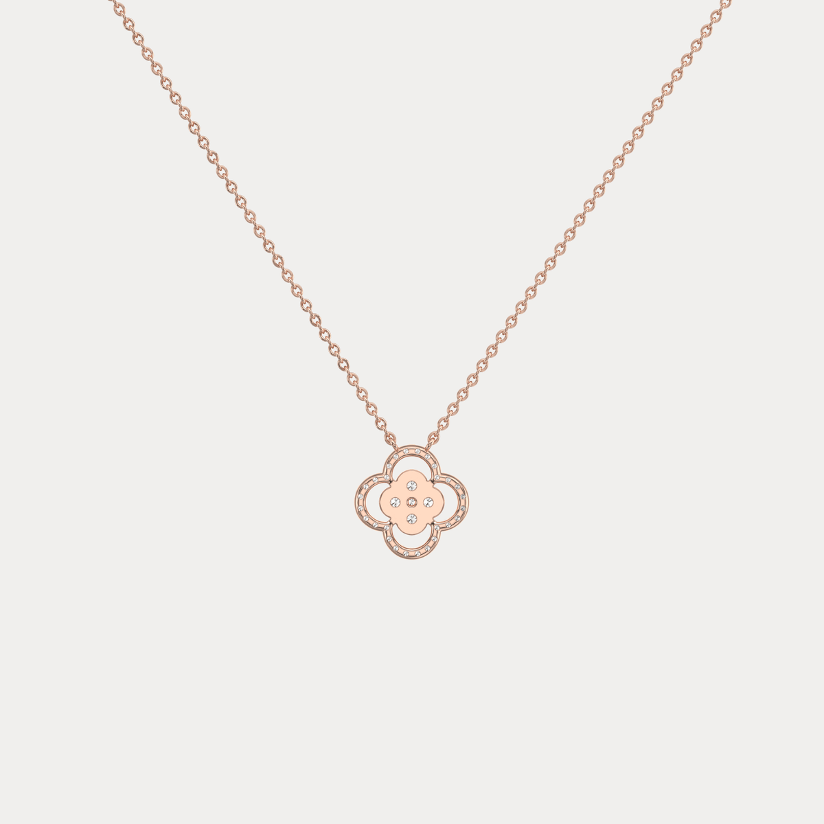 14K Gold Four Leaft Clover Pendant Necklace With Lab Dimaond - Necklaces