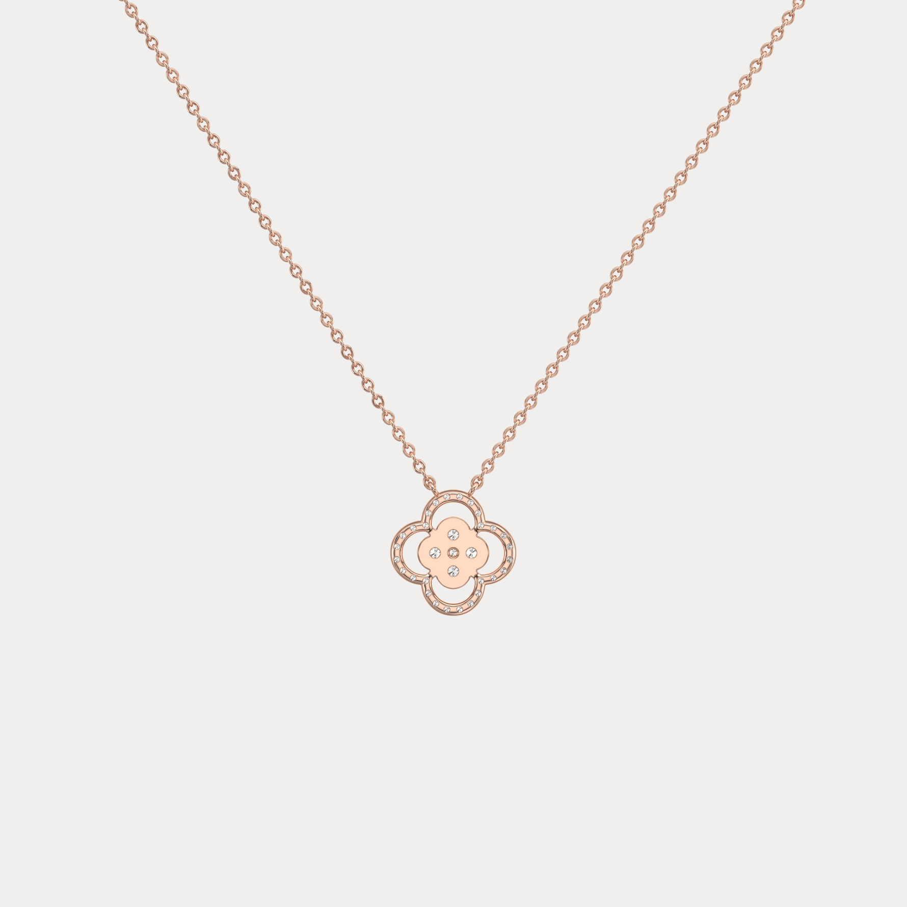 14K Gold Four Leaft Clover Pendant Necklace With Lab Dimaond - Necklaces