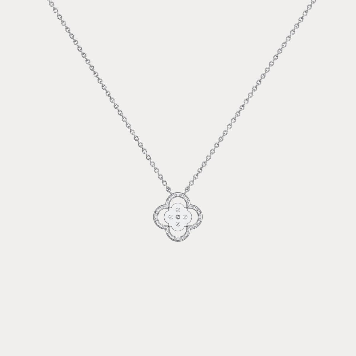 14K Gold Four Leaft Clover Pendant Necklace With Lab Dimaond - Necklaces