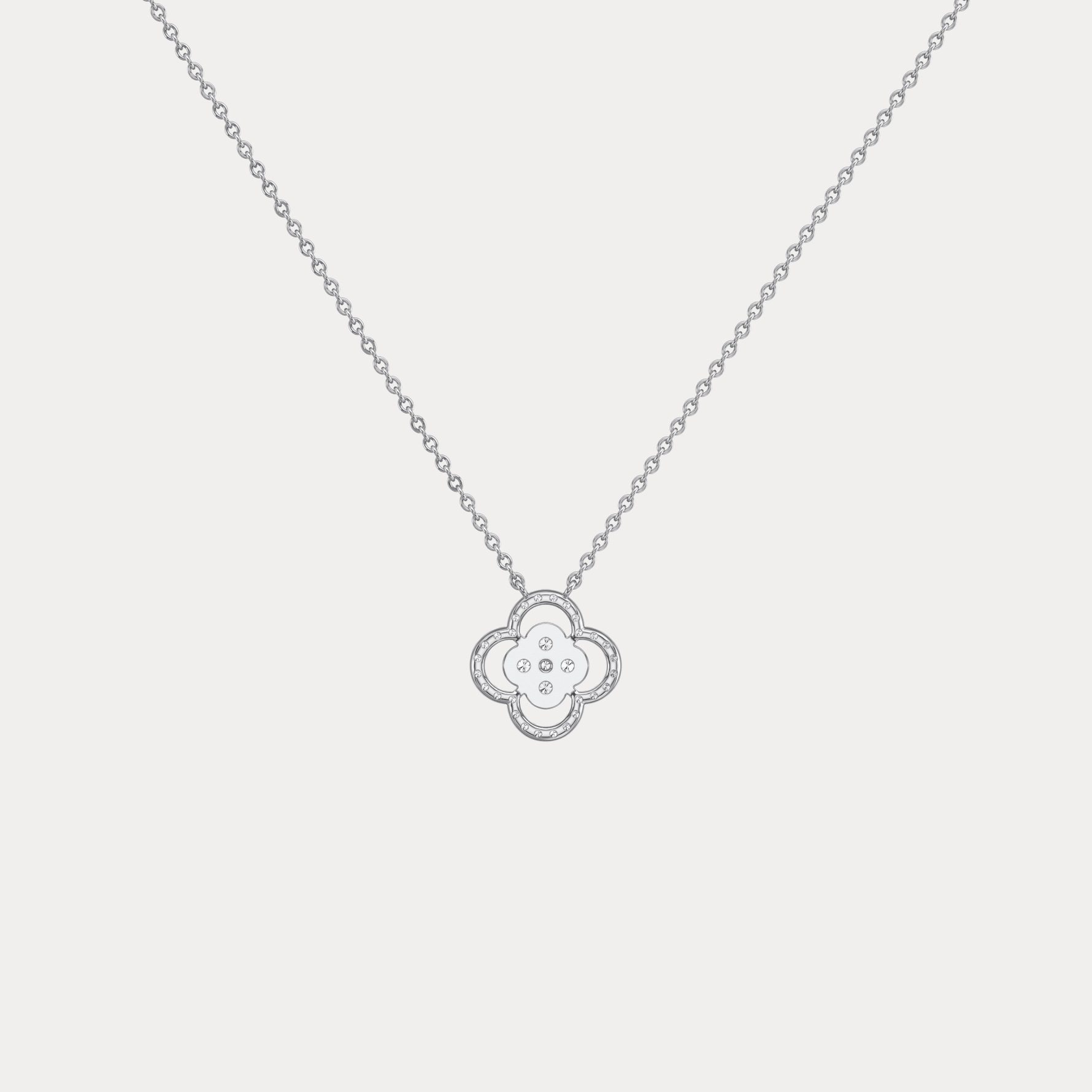 14K Gold Four Leaft Clover Pendant Necklace With Lab Dimaond - Necklaces