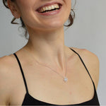 14K Gold Four Leaft Clover Pendant Necklace With Lab Dimaond - Necklaces