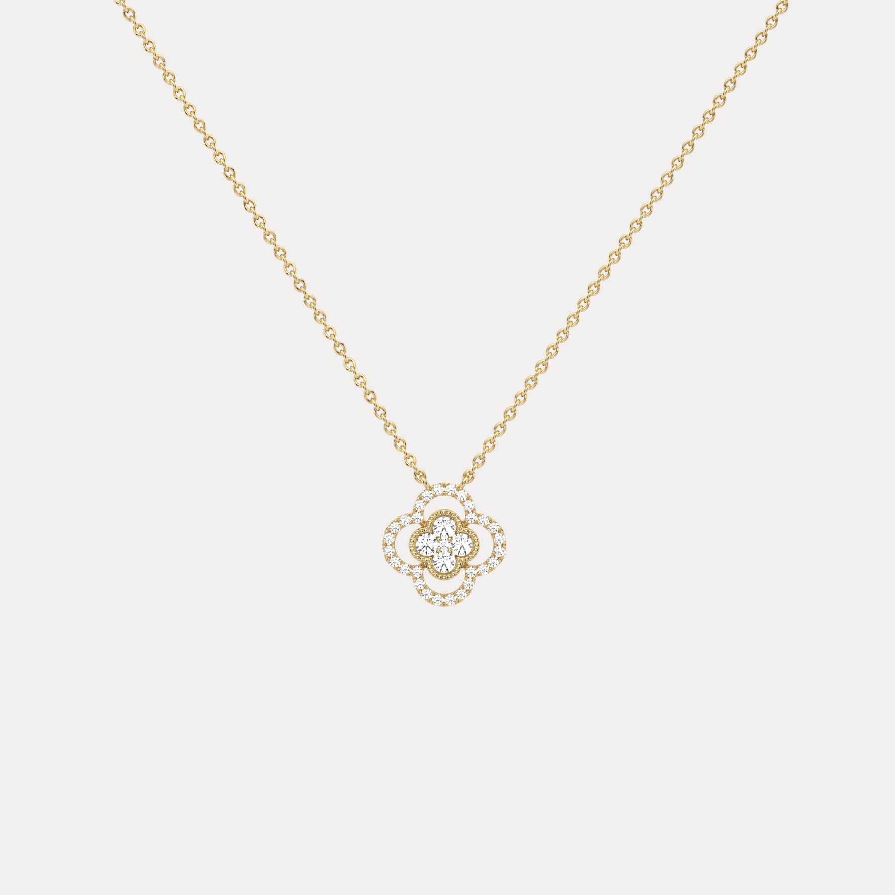 14K Gold Four Leaft Clover Pendant Necklace With Lab Dimaond - Necklaces