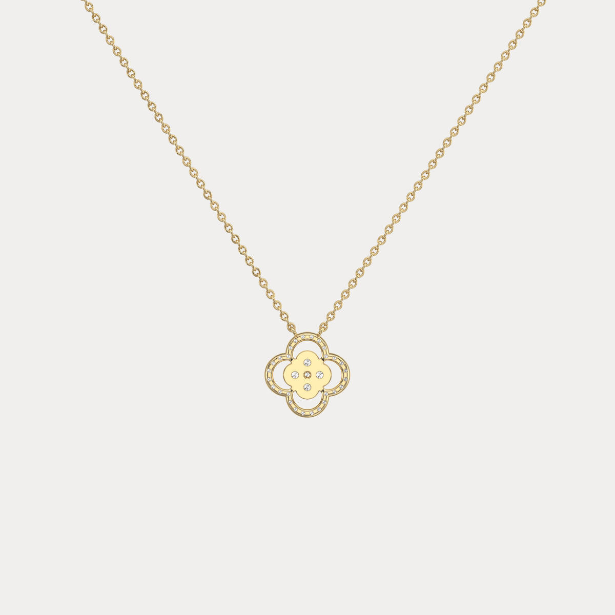 14K Gold Four Leaft Clover Pendant Necklace With Lab Dimaond - Necklaces