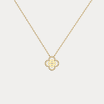 14K Gold Four Leaft Clover Pendant Necklace With Lab Dimaond - Necklaces