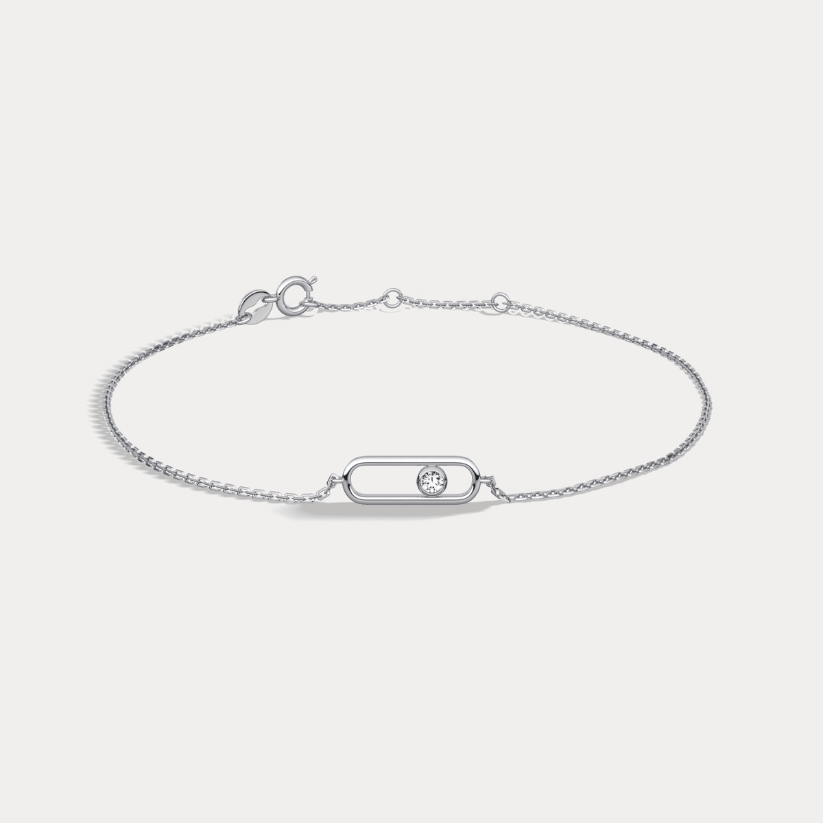 14K Solid Gold Bezel Chain Bracelet With Lab Diamond - Bracelets