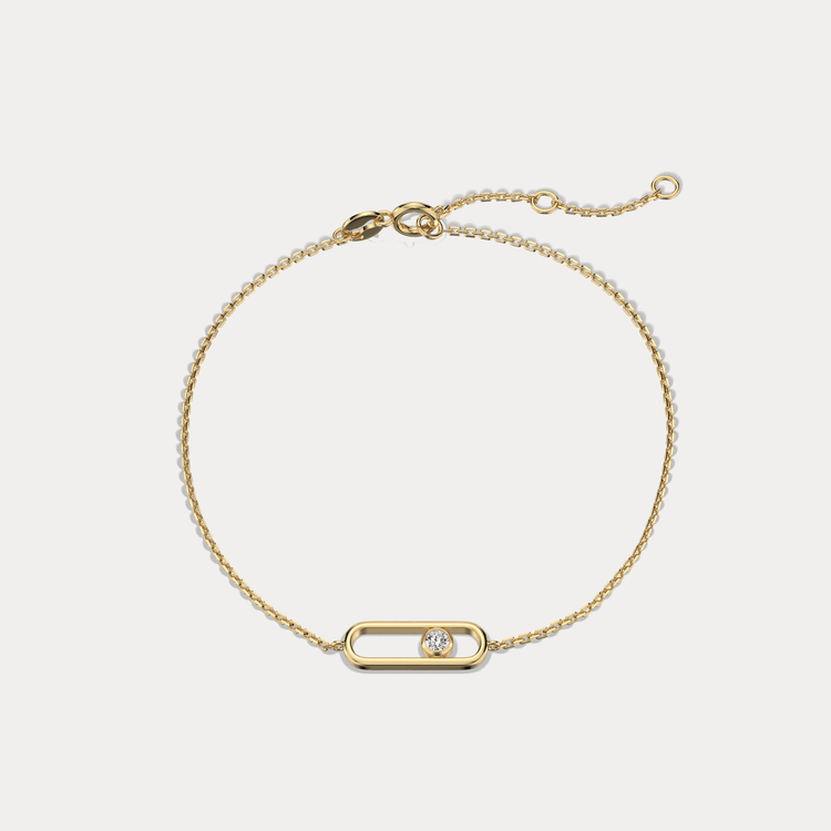 14K Solid Gold Bezel Chain Bracelet With Lab Diamond - Bracelets