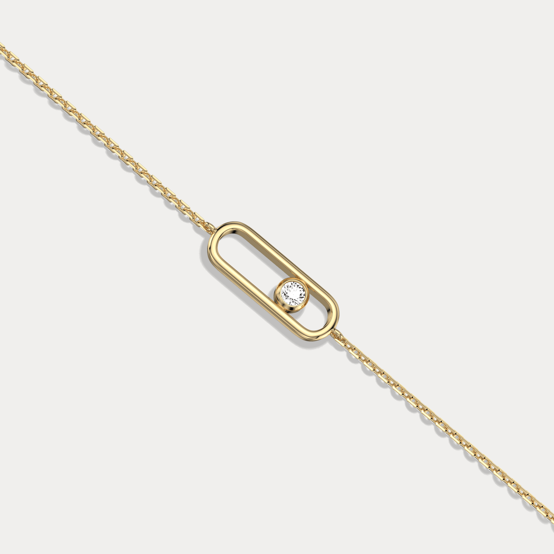 14K Solid Gold Bezel Chain Bracelet With Lab Diamond - Bracelets