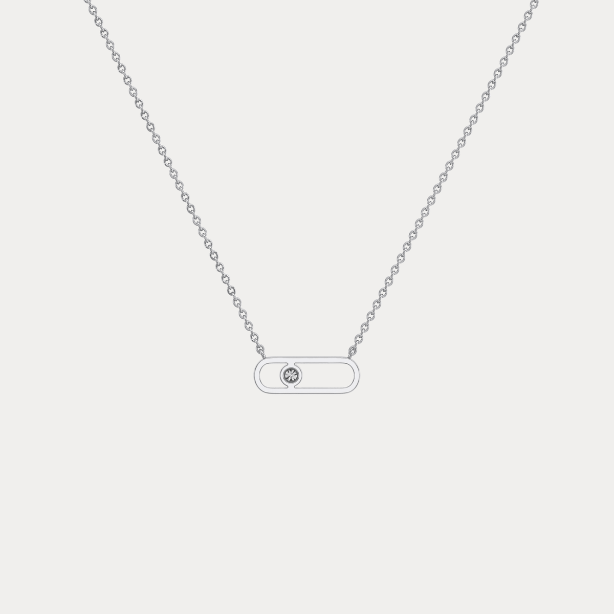 Minimalist Bezel Set Lab Grown Sliding Solitaire Bar Necklace in 14K Gold/Platinum - Necklaces