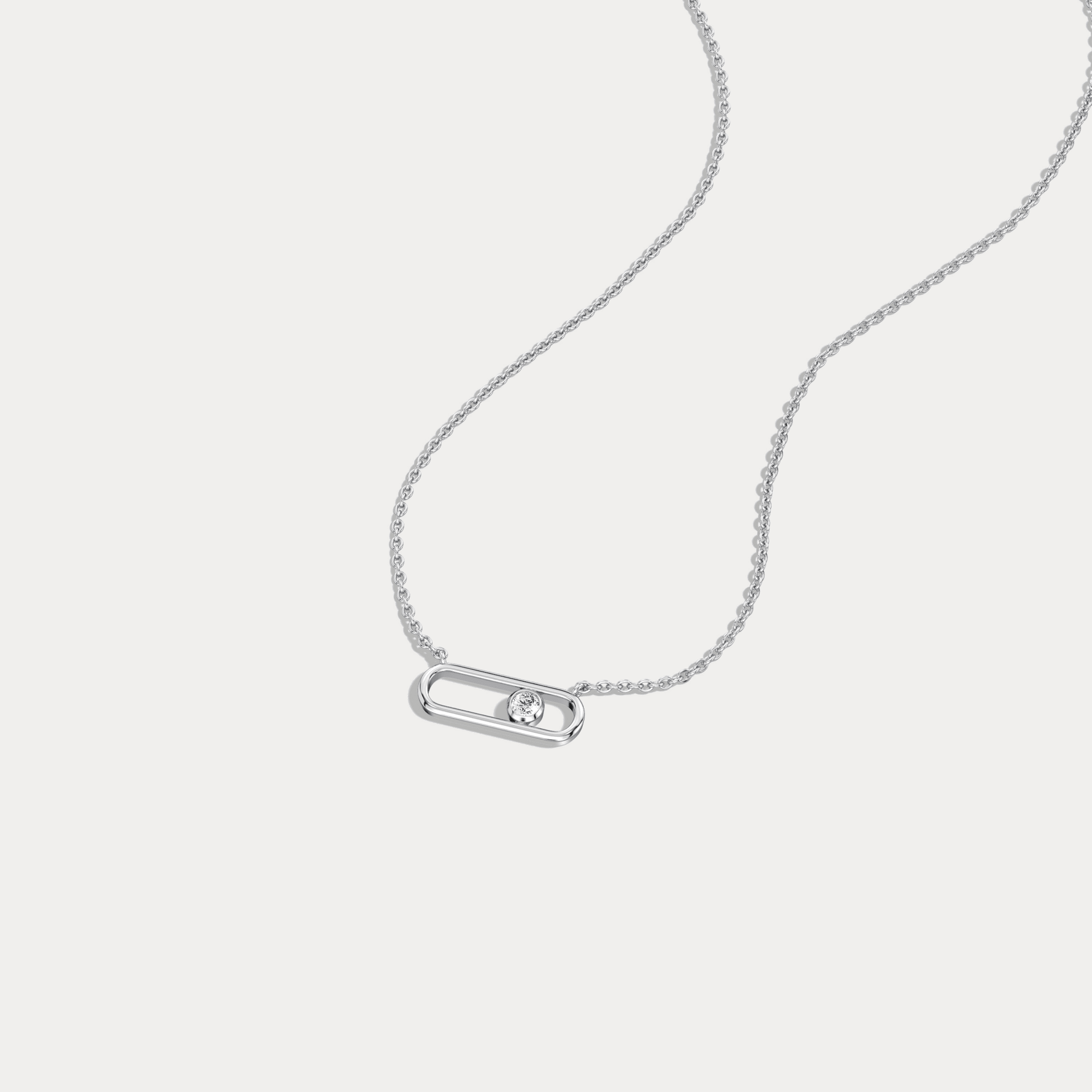 Minimalist Bezel Set Lab Grown Sliding Solitaire Bar Necklace in 14K Gold/Platinum - Necklaces